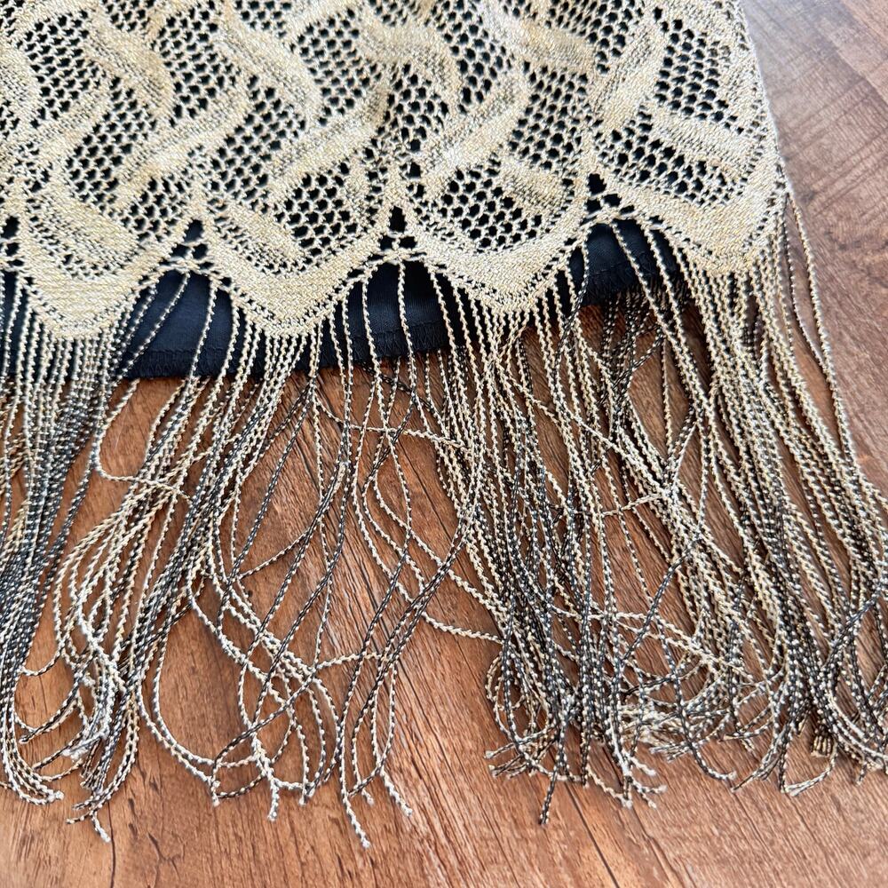 Giorgio Fiorlini Gold Mesh Fringe Skirt Sz 20 Pull On Lace Hem Evening - Picture 2 of 8